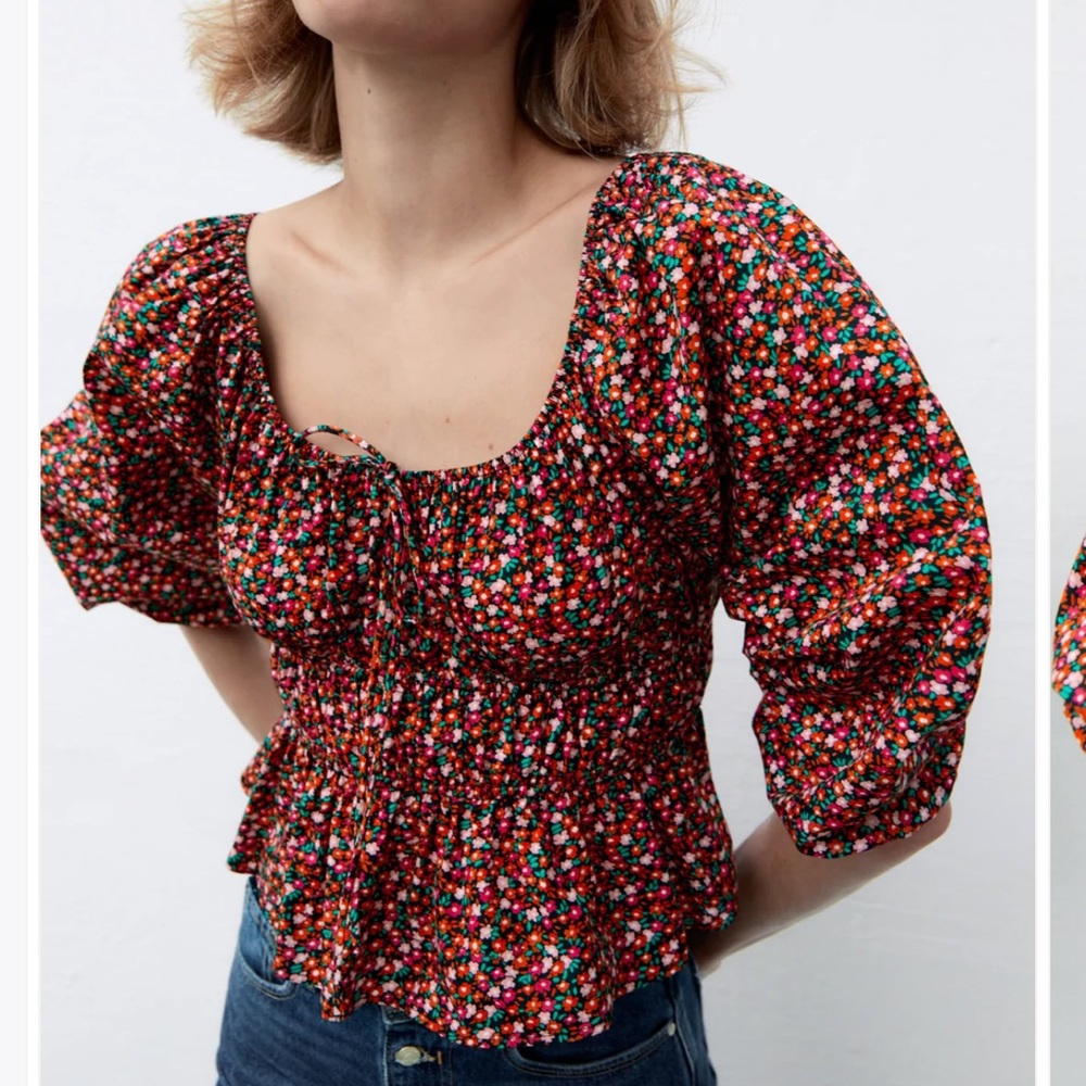 ZARA PRINTED POPLIN BLOUSE